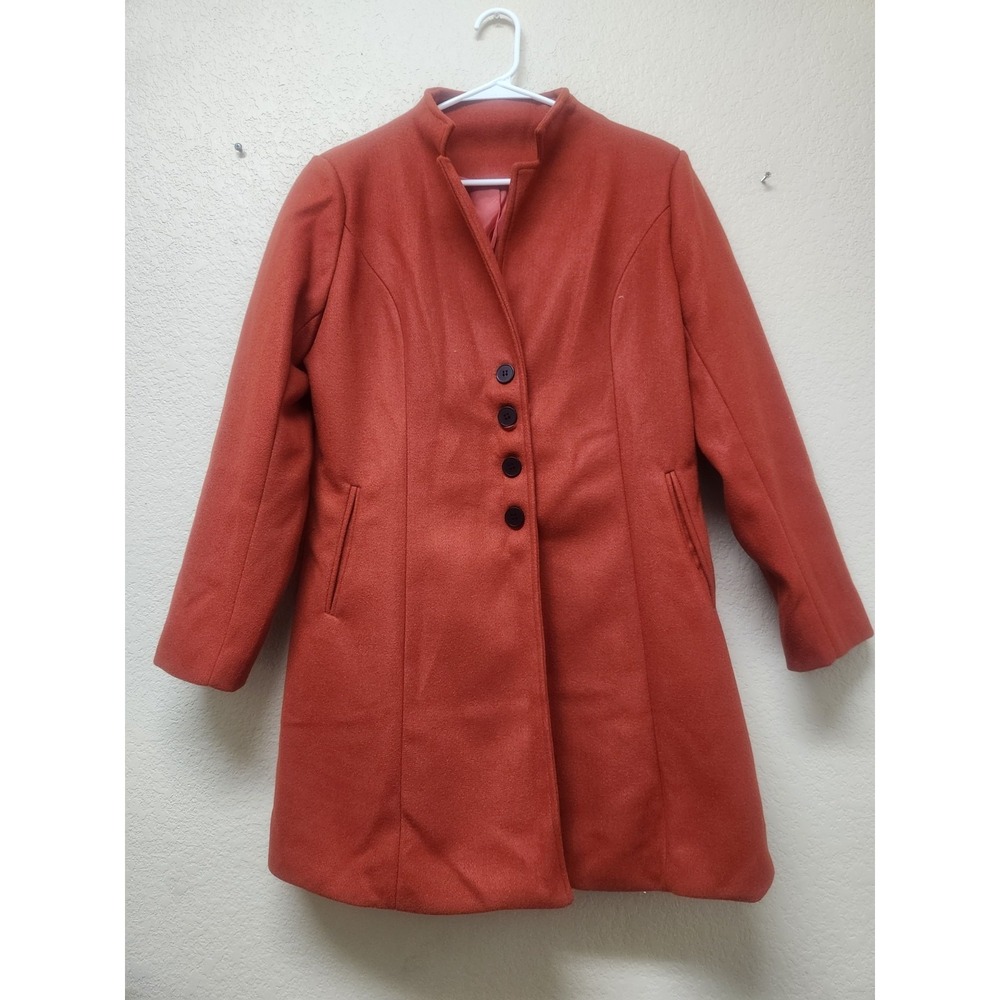 Rust Orange Trench Peacoat Women Size L Elegant Formal Winter Dress Overcoat Coa